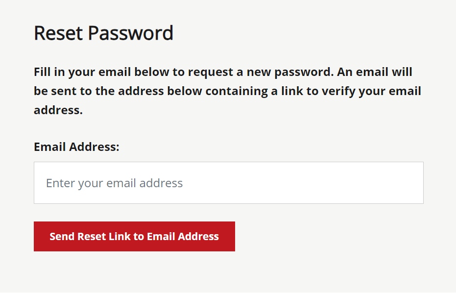 Screenshot of Reset Password page