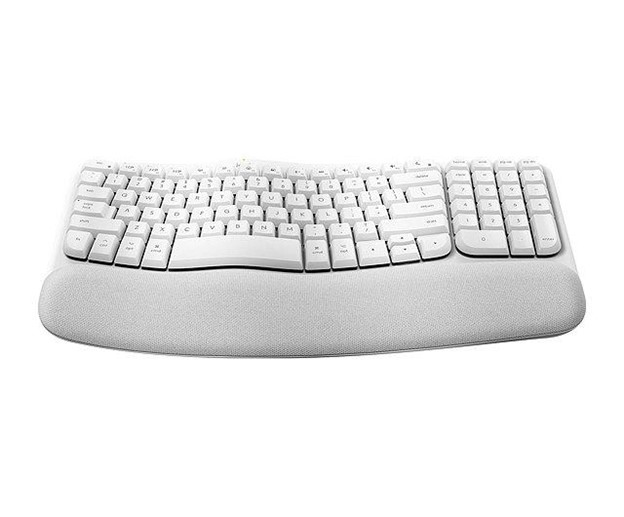 Front view of the Logitech Wave Keys keyboard, showing its distinct wavy shape.
