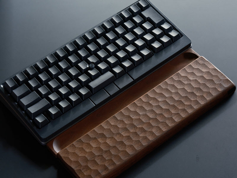 HHKB Studio Keyboard with a Matsuba Hand Crafted "Kikkou-Naguri" Wooden Palm Rest
