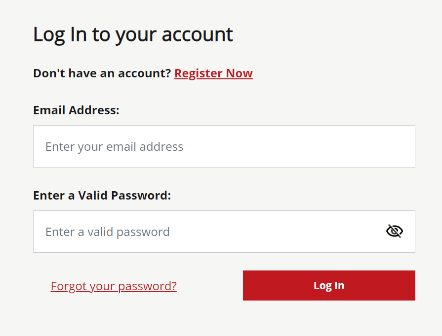 Screenshot of Log In page